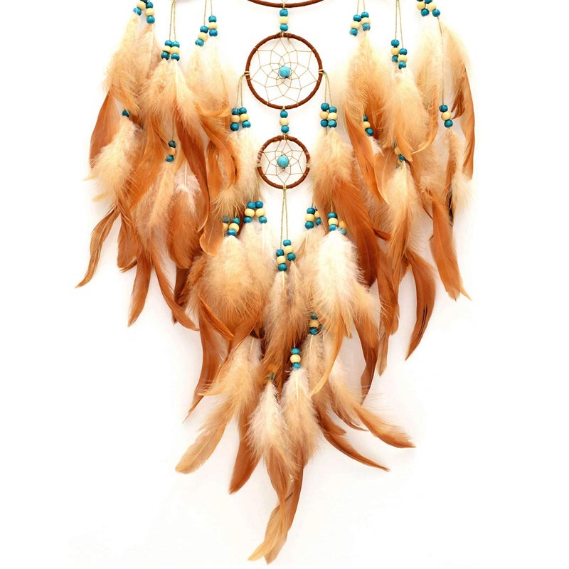 Urdeoms Big Brown Dream Catcher Wall Decor for Girls Women Boho Dream Catchers for Bedroom Adult Boys Teen Room Decor with Turquoise Hanging Ornament and Feathers Blessing Gifts(NO.31) - Image 2